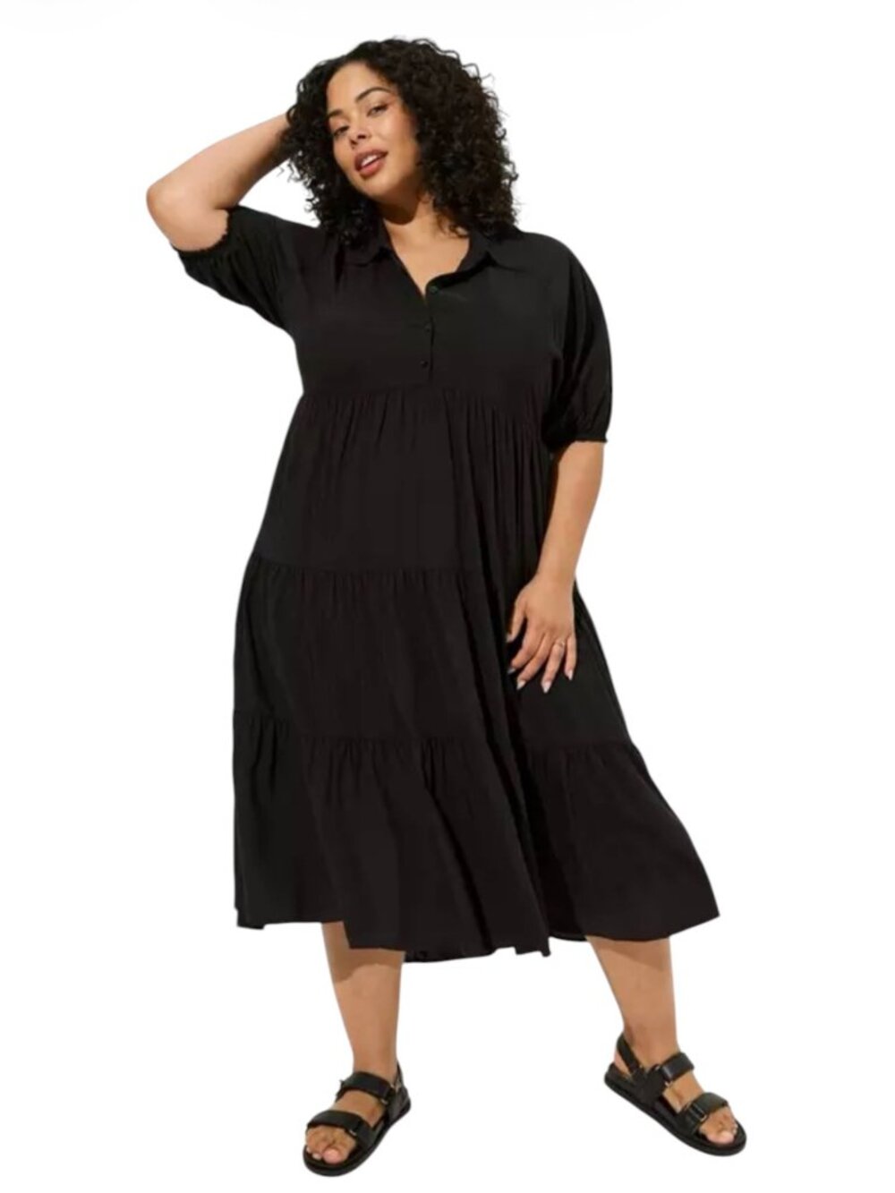 Torrid Large Maxi Washable Challis High Low Tiered Dress EUC
